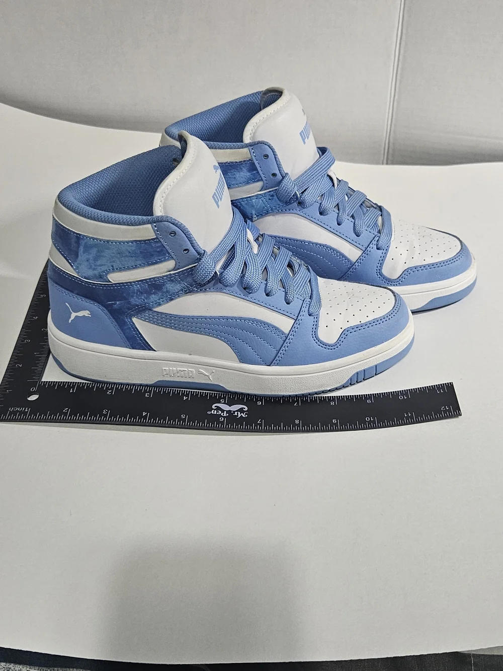 PUMA Rebound LayUp Mid White / Day Dream Blue Marble High Top Sneakers